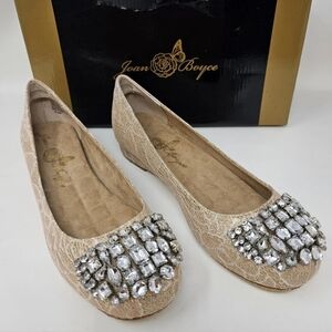 Joan Boyce NEW Rhinestone Embellished Lace Low Heel Shoes Size 6.5